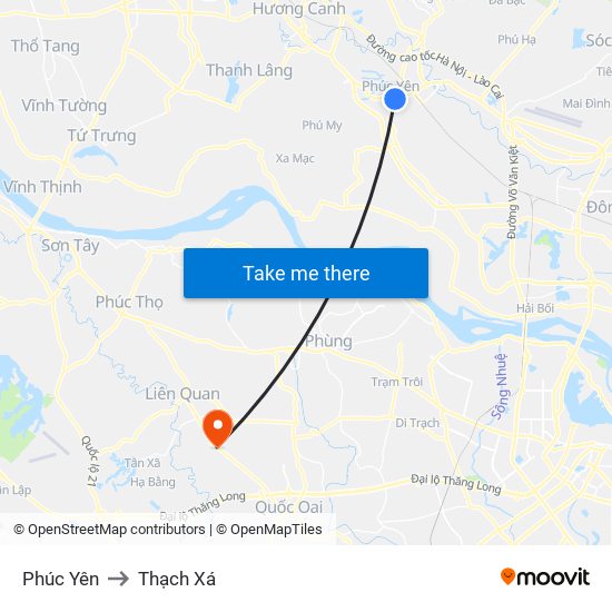 Phúc Yên to Thạch Xá map