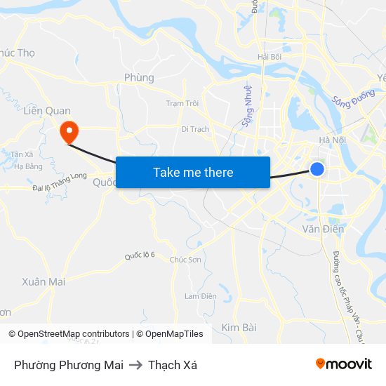 Phường Phương Mai to Thạch Xá map