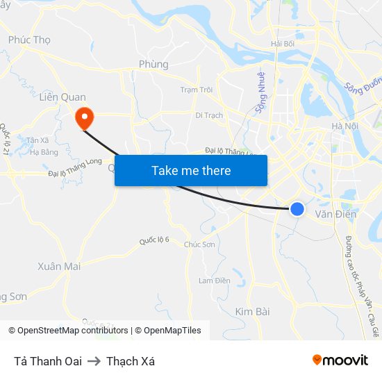 Tả Thanh Oai to Thạch Xá map