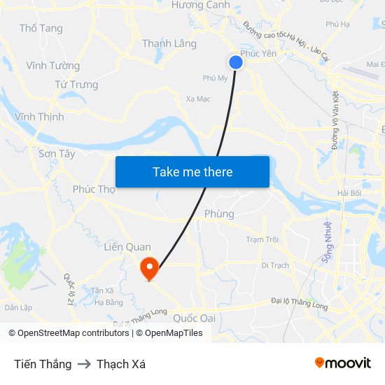 Tiến Thắng to Thạch Xá map