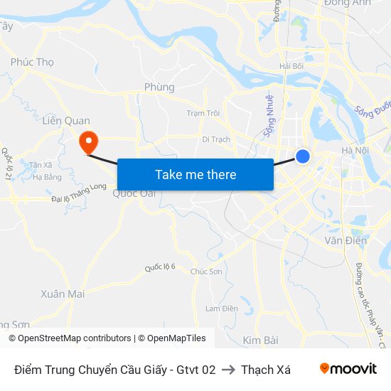 Điểm Trung Chuyển Cầu Giấy - Gtvt 02 to Thạch Xá map