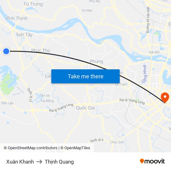 Xuân Khanh to Thịnh Quang map