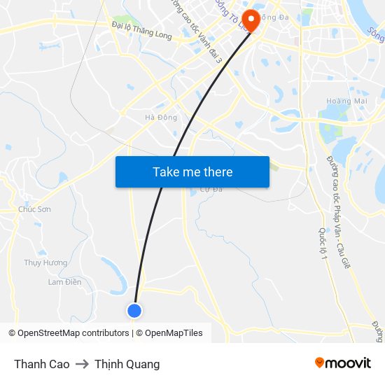 Thanh Cao to Thịnh Quang map