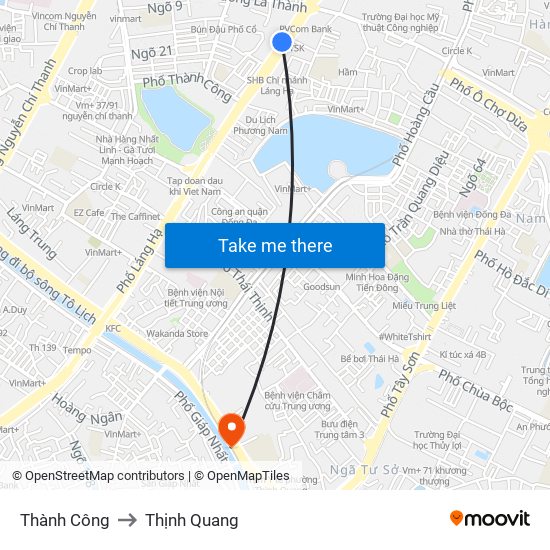 Thành Công to Thịnh Quang map