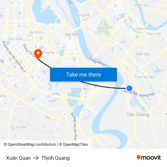 Xuân Quan to Thịnh Quang map