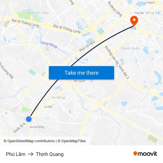 Phú Lãm to Thịnh Quang map