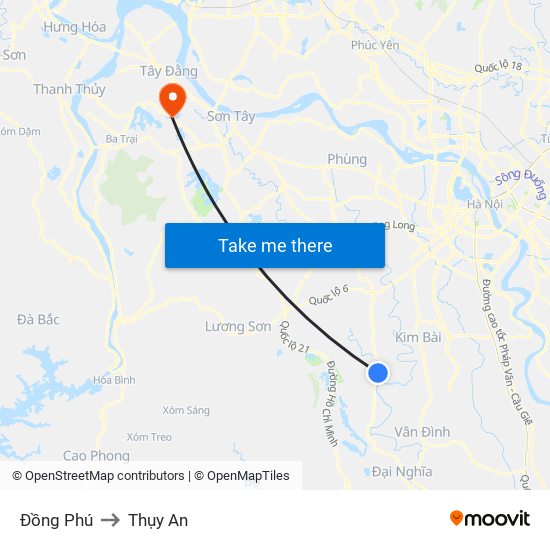 Đồng Phú to Thụy An map