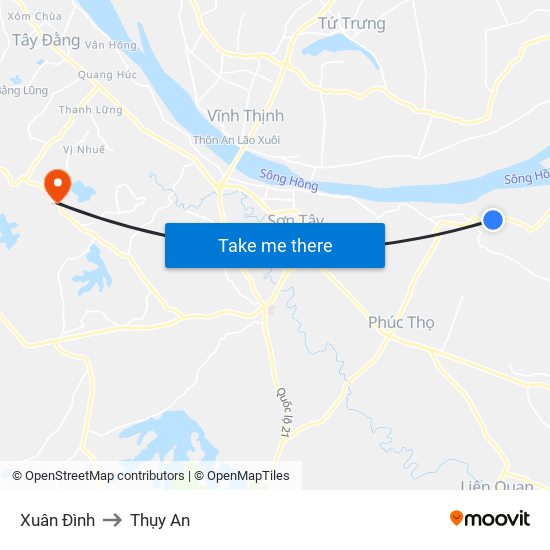 Xuân Đình to Thụy An map