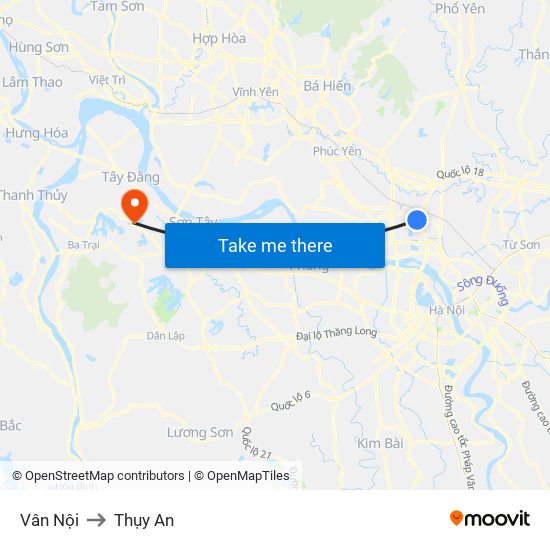 Vân Nội to Thụy An map