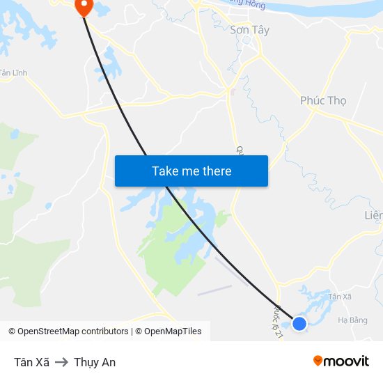 Tân Xã to Thụy An map