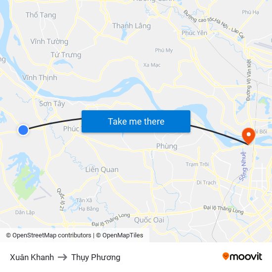 Xuân Khanh to Thụy Phương map