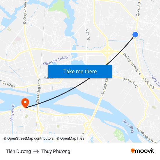 Tiên Dương to Thụy Phương map