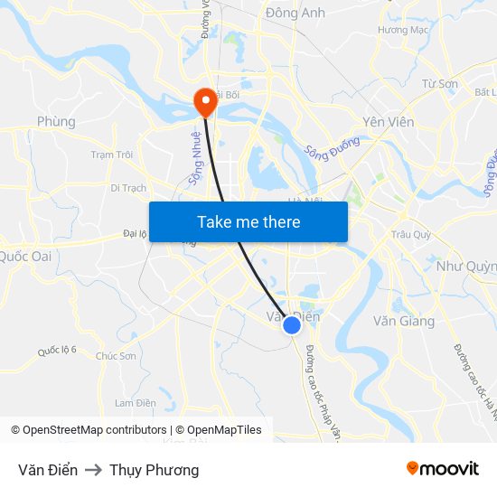 Văn Điển to Thụy Phương map