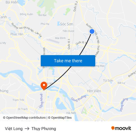 Việt Long to Thụy Phương map