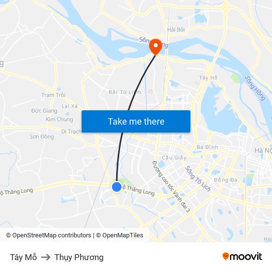 Tây Mỗ to Thụy Phương map