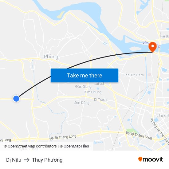 Dị Nậu to Thụy Phương map