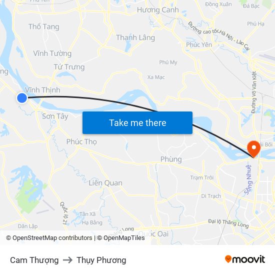 Cam Thượng to Thụy Phương map