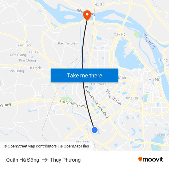 Quận Hà Đông to Thụy Phương map