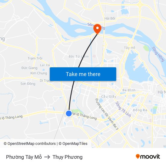 Phường Tây Mỗ to Thụy Phương map