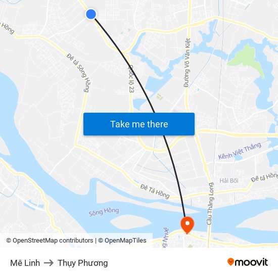 Mê Linh to Thụy Phương map