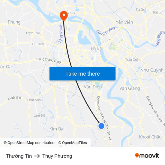 Thường Tín to Thụy Phương map