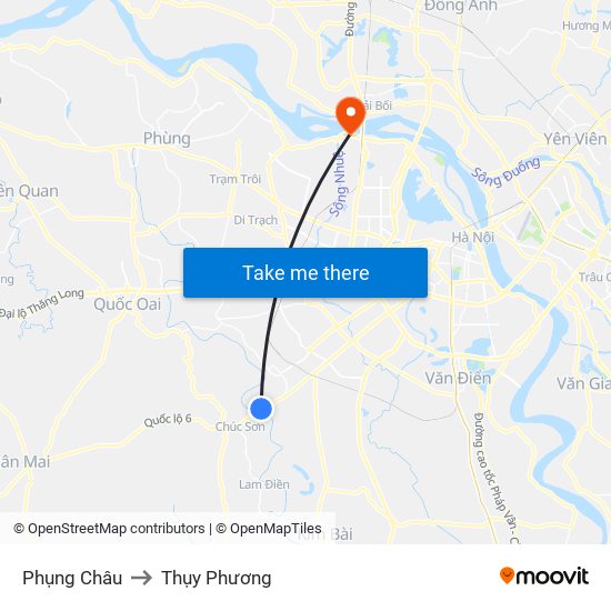 Phụng Châu to Thụy Phương map