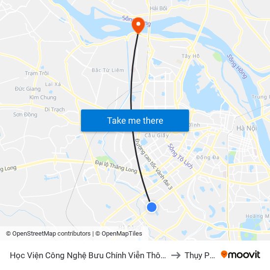 Học Viện Công Nghệ Bưu Chính Viễn Thông - Trần Phú (Hà Đông) to Thụy Phương map