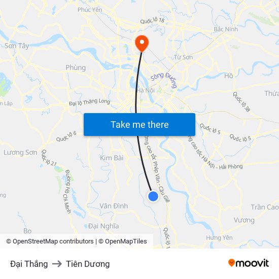 Đại Thắng to Tiên Dương map