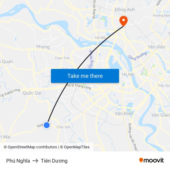 Phú Nghĩa to Tiên Dương map