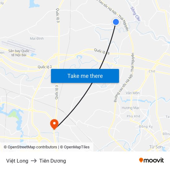Việt Long to Tiên Dương map