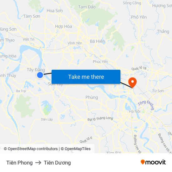 Tiên Phong to Tiên Dương map