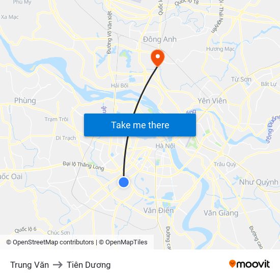 Trung Văn to Tiên Dương map