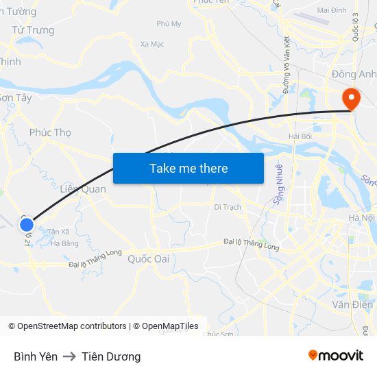 Bình Yên to Tiên Dương map