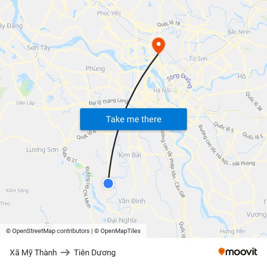 Xã Mỹ Thành to Tiên Dương map