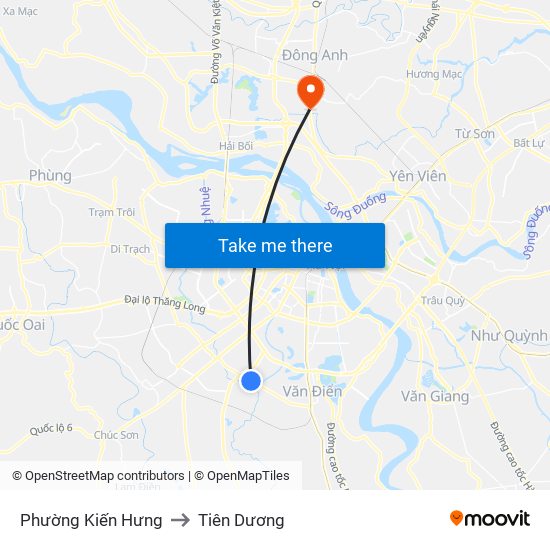 Phường Kiến Hưng to Tiên Dương map