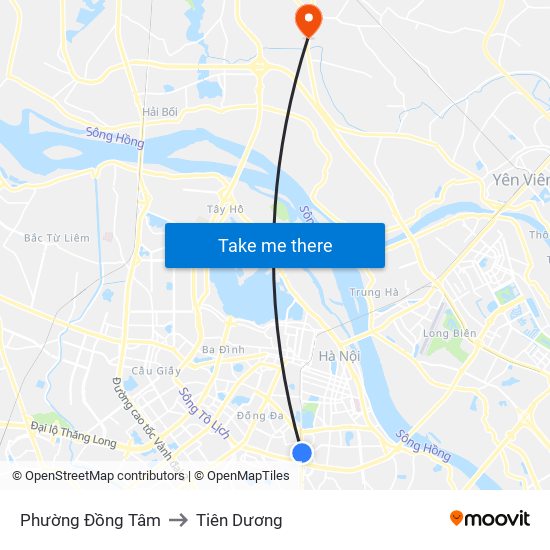 Phường Đồng Tâm to Tiên Dương map