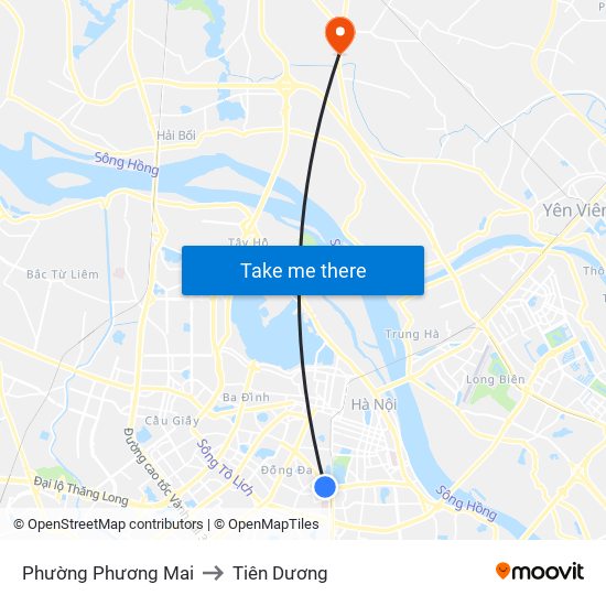 Phường Phương Mai to Tiên Dương map
