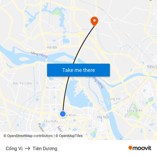 Cống Vị to Tiên Dương map