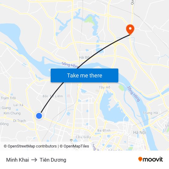 Minh Khai to Tiên Dương map