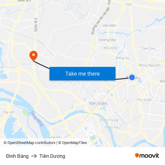 Đình Bảng to Tiên Dương map