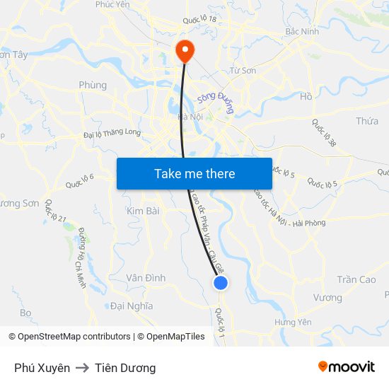 Phú Xuyên to Tiên Dương map