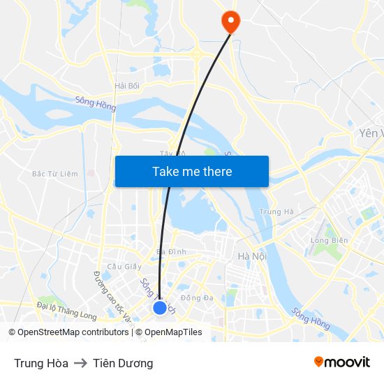 Trung Hòa to Tiên Dương map