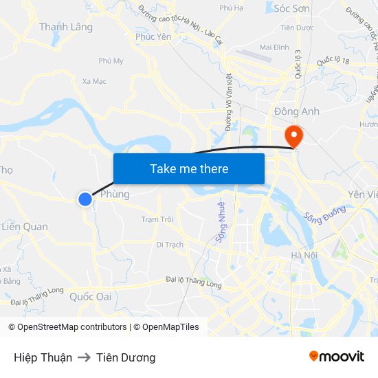 Hiệp Thuận to Tiên Dương map