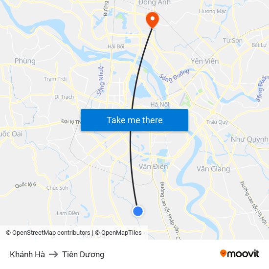Khánh Hà to Tiên Dương map