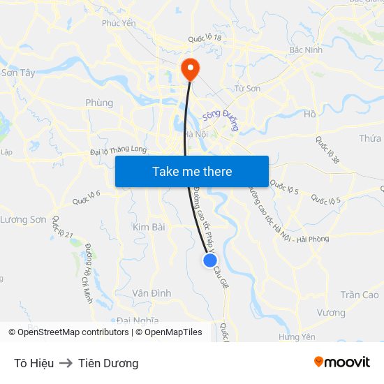 Tô Hiệu to Tiên Dương map