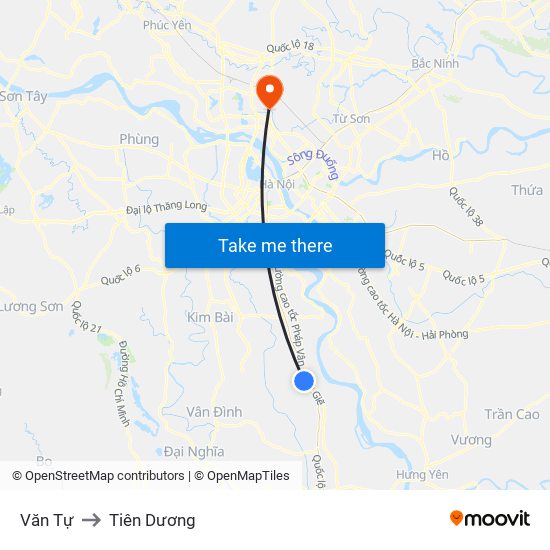 Văn Tự to Tiên Dương map