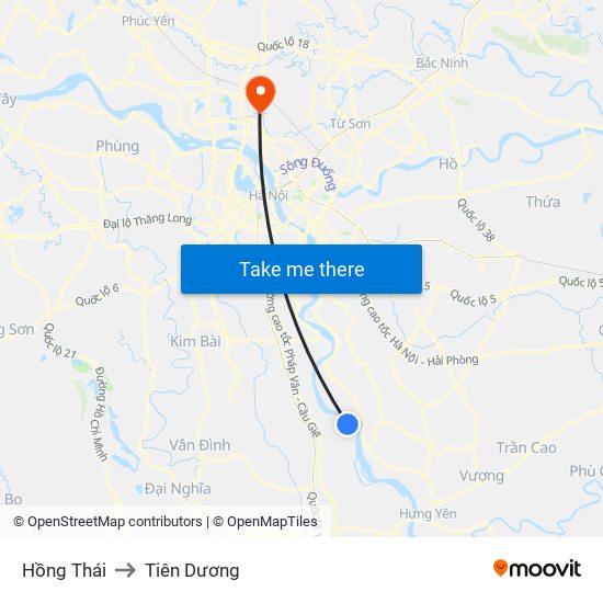 Hồng Thái to Tiên Dương map