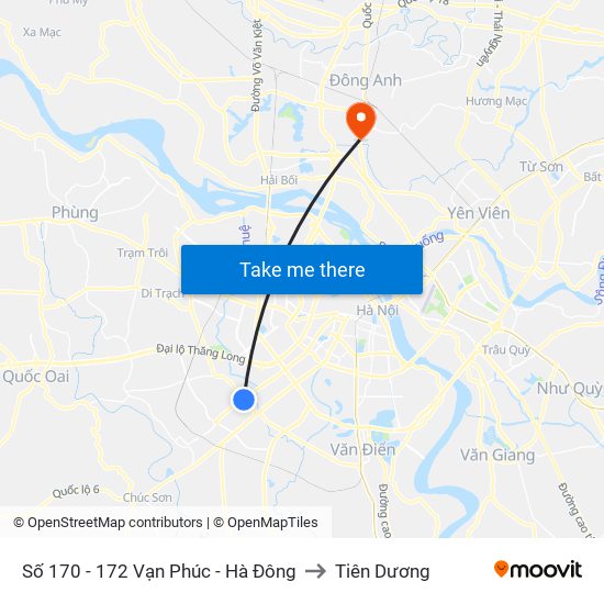 Số 170 - 172 Vạn Phúc - Hà Đông to Tiên Dương map