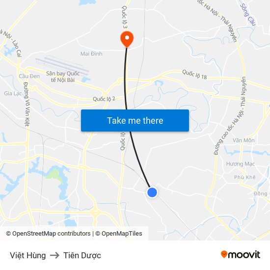 Việt Hùng to Tiên Dược map