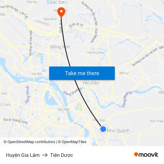 Huyện Gia Lâm to Tiên Dược map